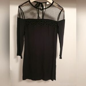 Sandro Paris black dress. Mesh and crochet parts. 3/4 sleeves. Size 1 (4 US).